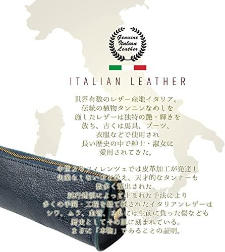 Dom Teporna Genuine Leather Pencil Case, Slim, Stylish, Italian Leather, Smooth Zipper, Small, Fits Fountain Pens, Stationery, Dark Brown