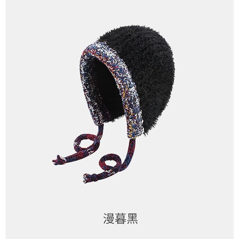 Fashion plush hat for women, small face in autumn and winter, big head circumference, ear protection, wool hat, outdoor warm and sweet knitted hat