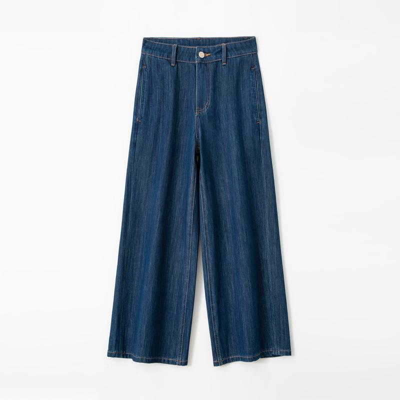 Petite Women's Blue Retro High-Waist Wide-Leg Cropped Jeans, Summer 2025 Four-Way Stretch