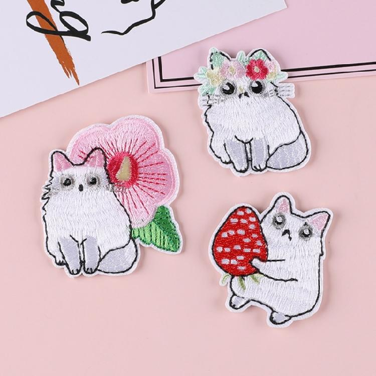 12 Pcs White Cats Applique Patches Embroidery Patches Iron On Patches Embroidered Patches Lovely Animal Sew On Patches