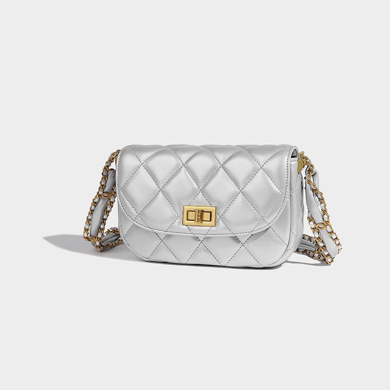 

High quality diamond saddle bag women s 2024 trend new silver niche chain bag shoulder messenger bag серебряный