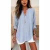 Women's Henley V Neck Long Sleeve Loose Solid Linen Blend Tunic Top Plus Size Casual Blouse