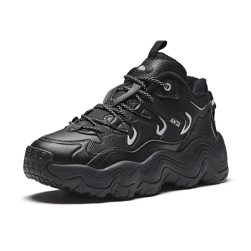 Anta Starry Comfort Fleece Non-Slip Wear-Resistant Warm Low-Top Dad Shoes Men sneaker Silver Black 912448902-4