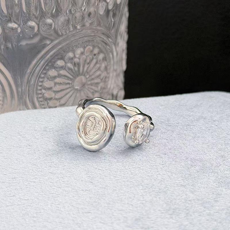 Vintage Geometric Bead Open Ring Light Luxury Zircon High Sense Fashion Niche French Index Finger Ring Women