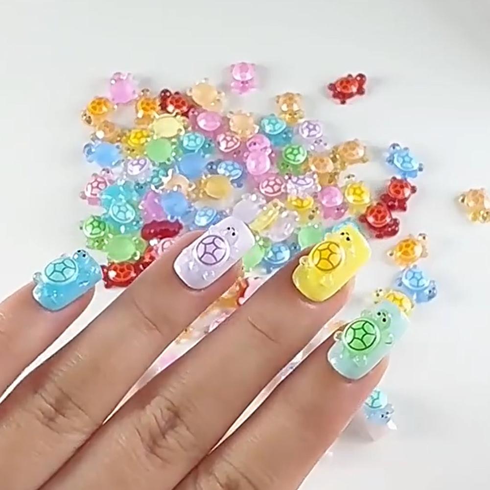 100 Pcs Cute Mini Colorful Turtle Flat Back Resin Cabochons Scrapbooking DIY Accessories Jewelry Decoration Hairpin Craft F4G6