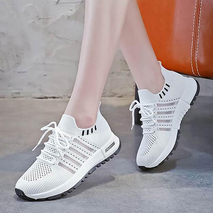 Women's Breathable Sports Single Shoes Spring Casual Mesh Flyknit Sneaker Lightweight Little White Shoes 36-40