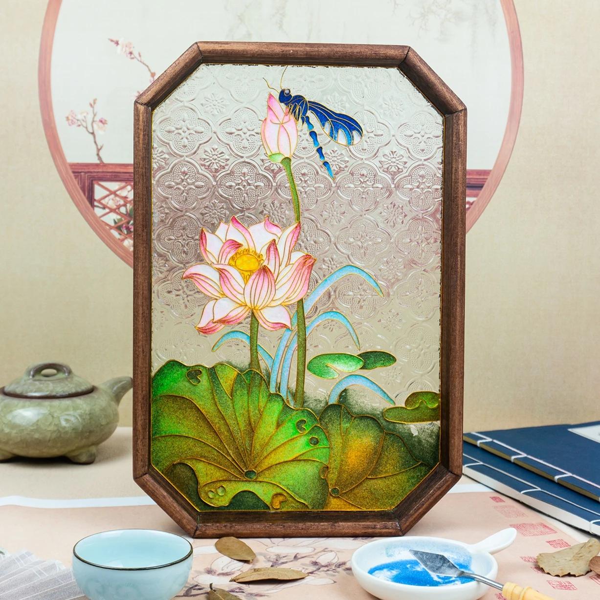 Перегородчатая эмаль Клуазонне Сделай сам Ручная работа Материал Набор Полный набор подносов из золотой бегонии ручной работы