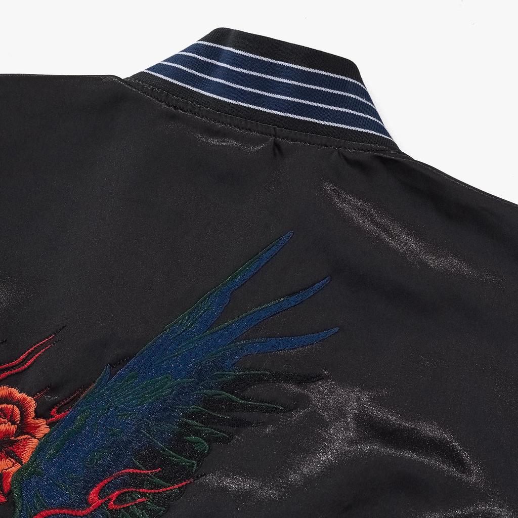 Huaxia Junpin Blaue Krähe mit gestickter Rose Baseballjacke für Herren