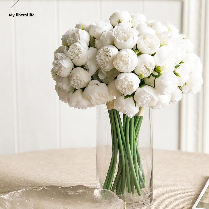 1 Bouquet 27‑Head Simulated Camellia Plastic Flowers Diy Ornament For Home Wedding Restaurant Party Table Decor