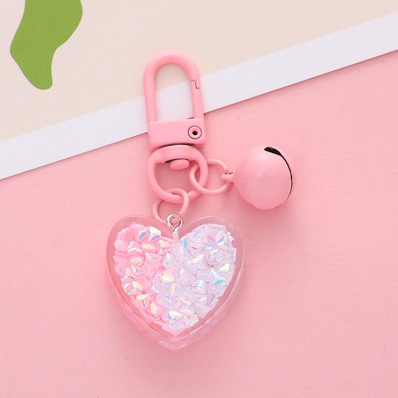 Heart-Shaped Bell Keychain Pendant - Peach Color Earphone Case Decoration