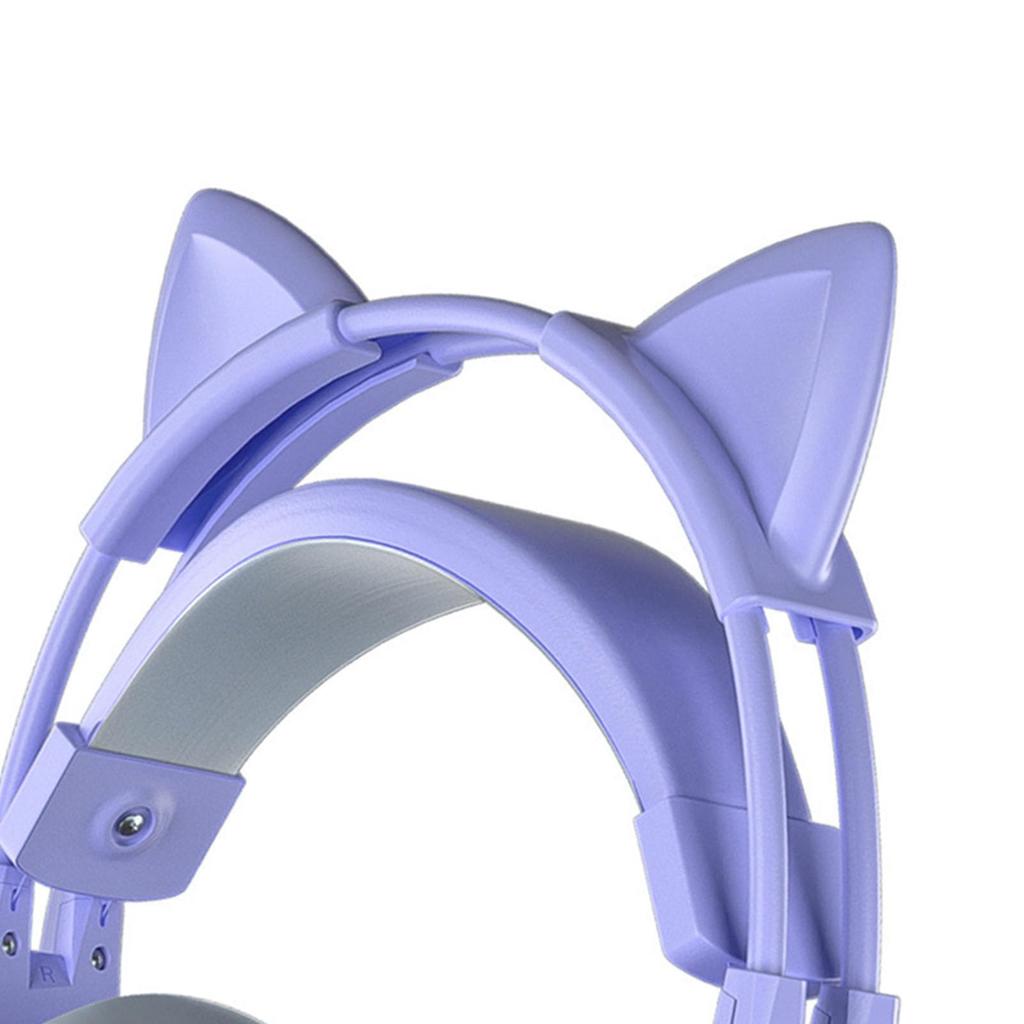 Cat Ear Headphones with Noise Reduction Detachable Ear Gaming Headset Microphone, Ears, All-Wrap Cups, Over-Ear (Purple)