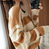 WTEMPO Lockere Pullover Streifen Damen Strickpullover Rundhals Langarm Oberteil Harajuku Büro Dame Lässig Unterhemd