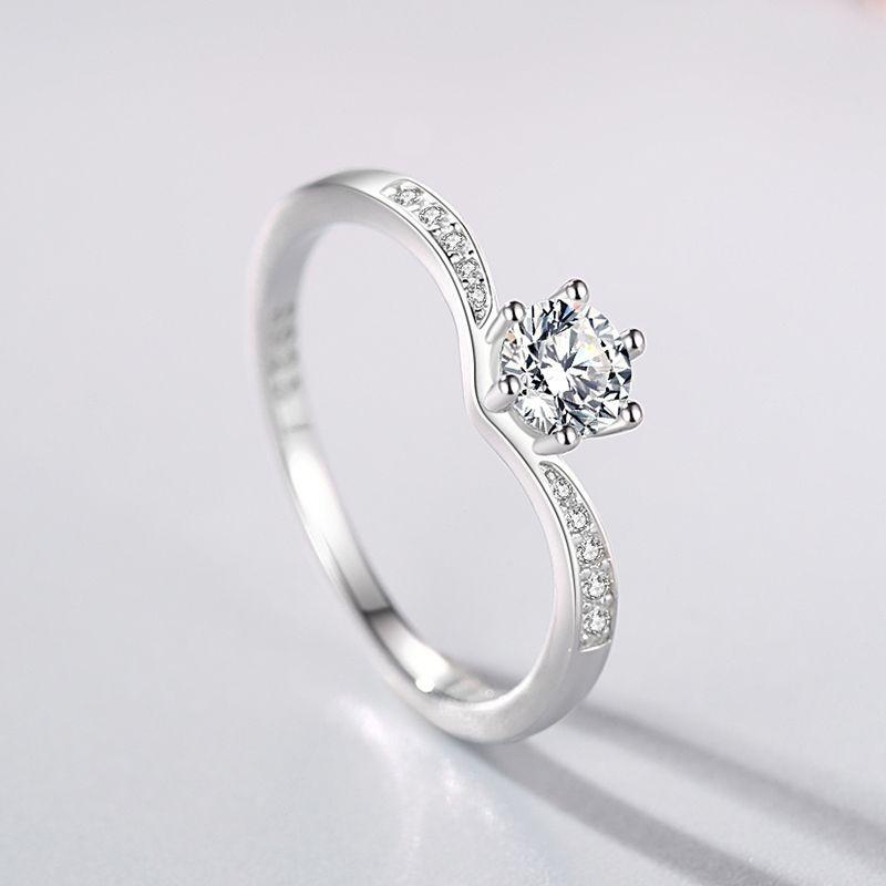 Tancise Klassisk 925 Sterling Sølv Zircon Ring Dame Smykker Bryllup Løfte Party Gift