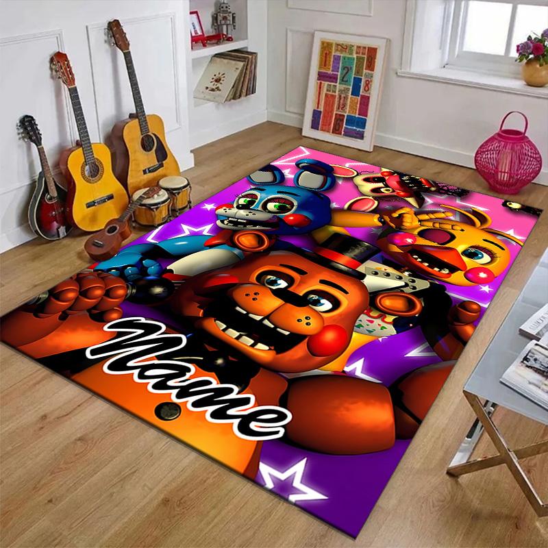 Custom Freddy bear Mat Personalized Name, Polyester Washable Indoor Entryway Rug, Gift for Christmas, Easter, Thanksgiving Day