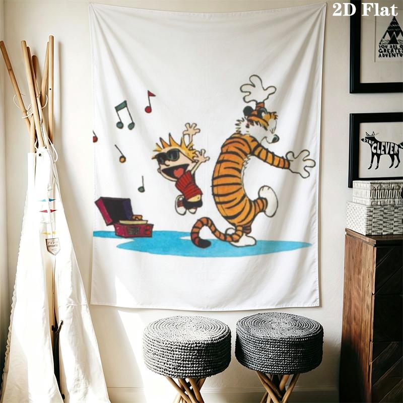 Calvin and Hobbes Wall Tapestry Aesthetic Wall Hanging Printed Fabric Blanket Decorative Tapestries for Bedroom Living Room Home Decor