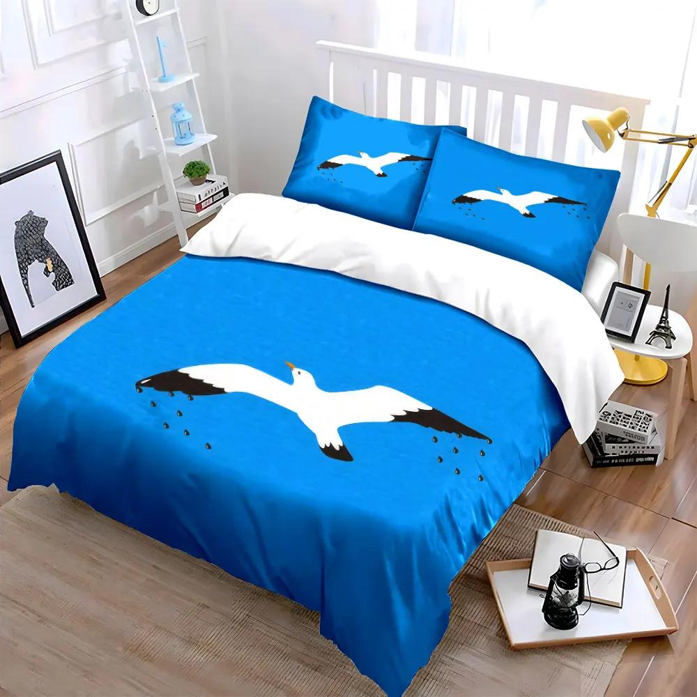 Seagull Themed Art Set Decor Soft Comfortable Duvet Cover Bedding Set Included 1*Duvet Cover & 2*Pillowcases gift