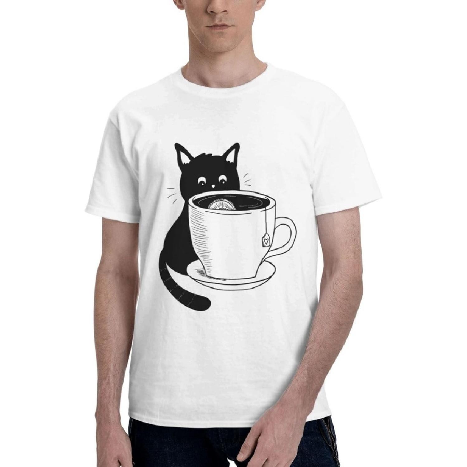Coffee Cat Short Sleeve T-Shirt Merchandise Classic Fit Crew Neck Man(2) S