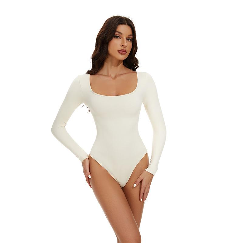 Nahtloser Square Neck Langarm Tummy Control Po-Lifting Taillenraffender Bodysuit Formwäsche