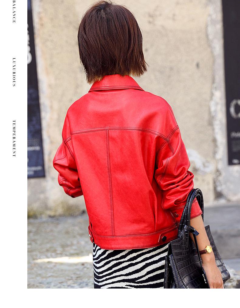 Women's Lambskin Leather Motorcycle Jacket, Slim Fit, Short Style, Lapel Design, Ideal for Petite Sizes.