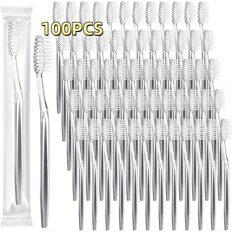 

100/200Pcs Individually Packaged Disposable Travel Toothbrushes, Soft Bristles Suitable for Adults and Camping, Hotel Guest Toiletries (Silver)