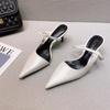 New Chic Pointed Toe Stiletto Pump Sandals Woman  Slip-on Mule Slides Ladies Elegant Buckle Strap High Heel Evening Party Shoes
