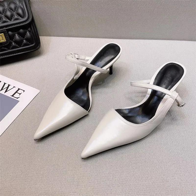 New Chic Pointed Toe Stiletto Pump Sandals Woman  Slip-on Mule Slides Ladies Elegant Buckle Strap High Heel Evening Party Shoes
