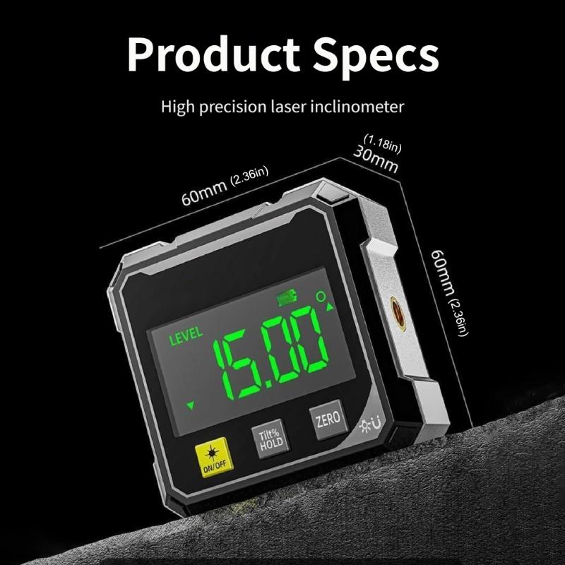 Lasers Angles Gauge with Four Side Magnets and USB Rechargeable Battery for Hands Frees Operation in Construction Site