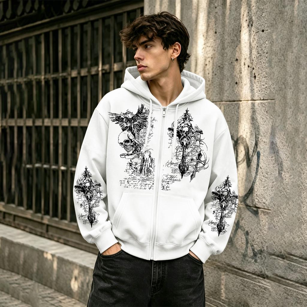 Heren Warm Herfst/Winter Rits Sweatshirt: Losse Punk-Stijl Cardigan Hoodie voor Dagelijkse Casual en Trendy Outfits