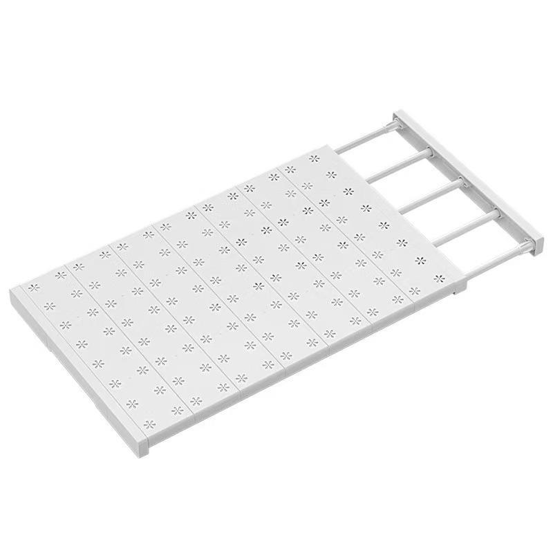 White Expandable Divider For Wardrobe Kitchen Bathroom Punch-Free Retractable Multi-Layer Storage Organizer