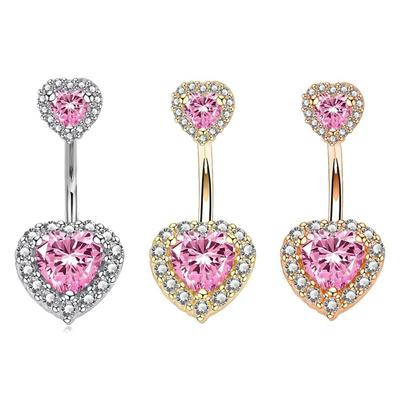 Stainless Steel Zircon Navel Ring Love Colorful Double Heart Belly Button Ring Piercing Rhinestone Body Piercing Jewelry Girls