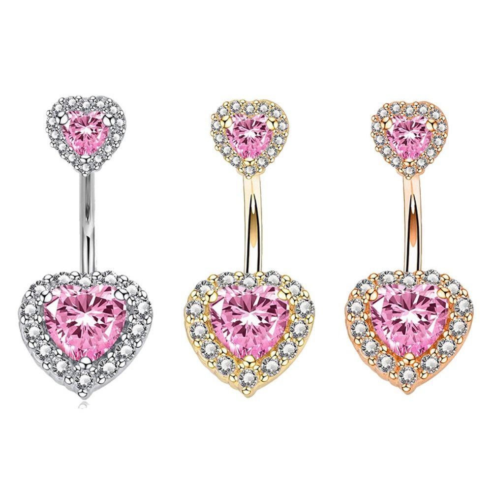 Liebe Zirkon Bauchnabelring Strass Körperpiercing Schmuck Doppelherz Bauchnabelring Mädchen
