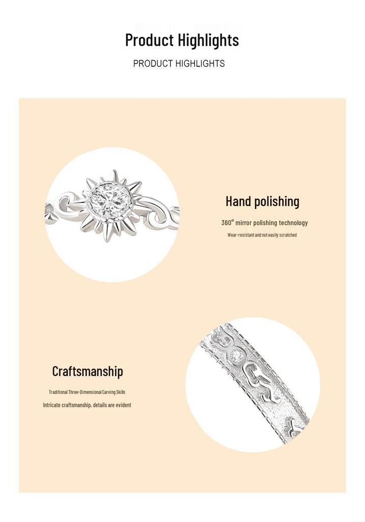 Tichia Auspicious Clouds & Sun S925 Sterling Silver Openable Couple Rings