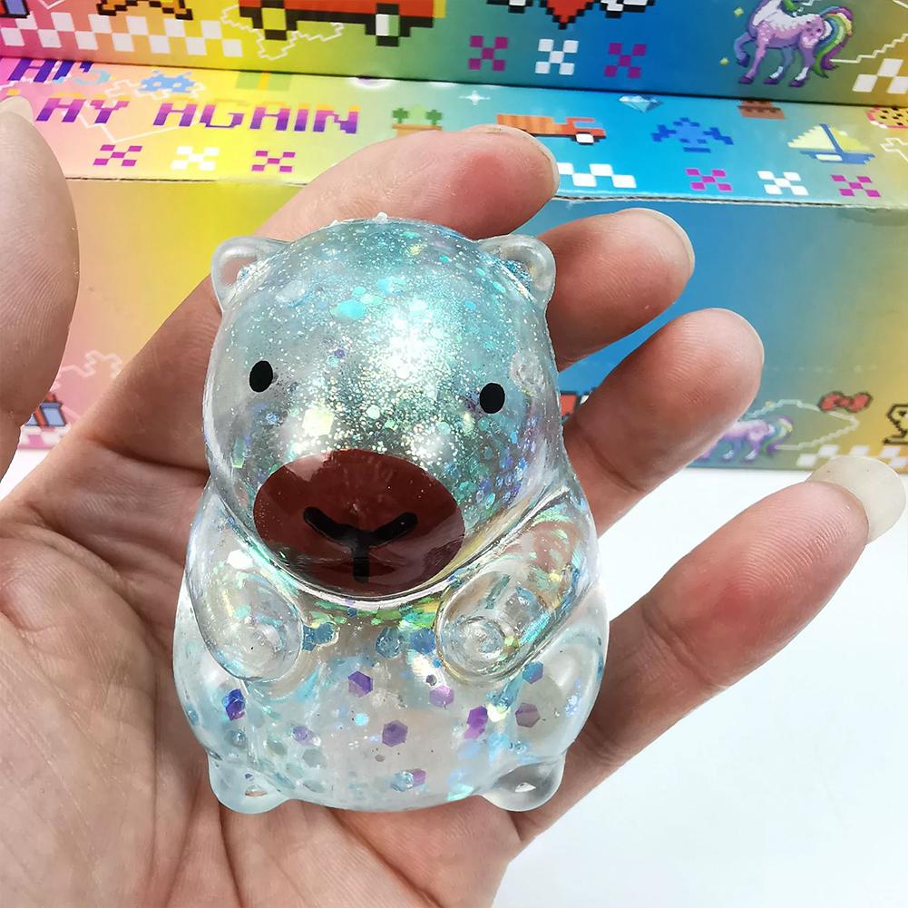 Festive Cartoon Capybara Fidget Toy, Soft Glitter Gummy Squeeze Toy, Portable Anti-Stress Relief Gift for Holiday