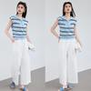 VICTORIA&VERA Women's French Striped Sleeveless Polo Knit Top