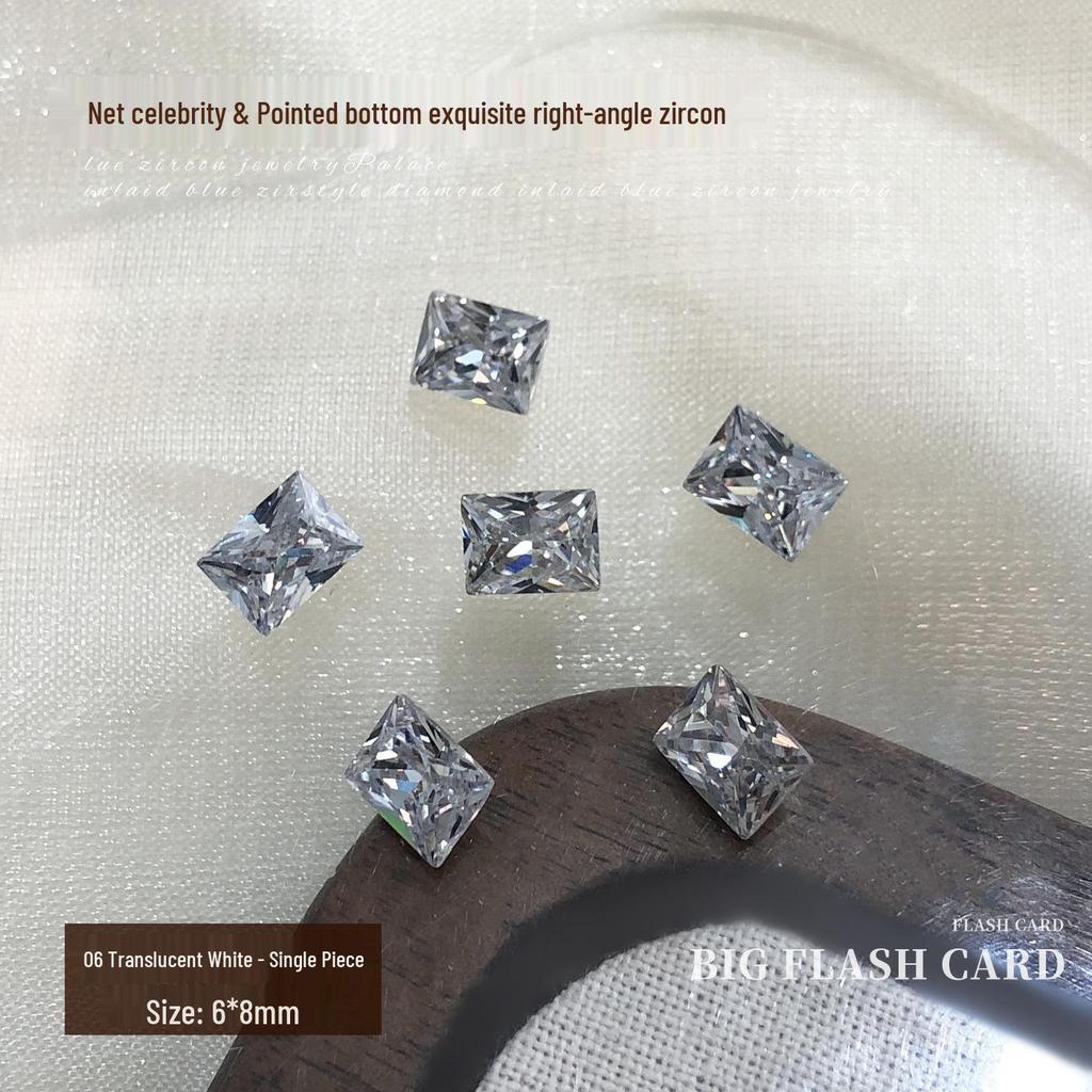 Champagne Rectangle Zirconia Nail Art Decorations - Sparkling White Pointed Ice Sugar Diamonds DIY Nail Accessories