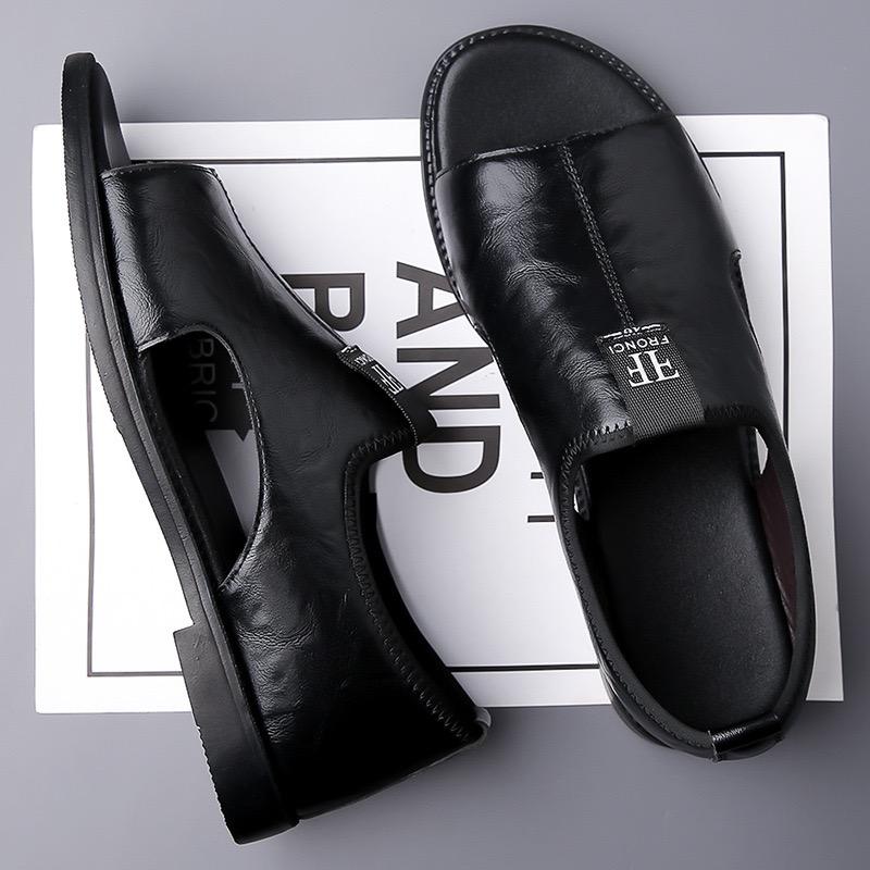 Pánské sandály Vysoce kvalitní kůže Ležérní sandál Módní venkovní plochý sandál Letní peep toe plážové boty pro muže Značka Sandalias