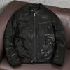 New Lamb Skin Genuine Leather Biker Jacket Mens Short Stand Collar Fashion Trendy Outerwear