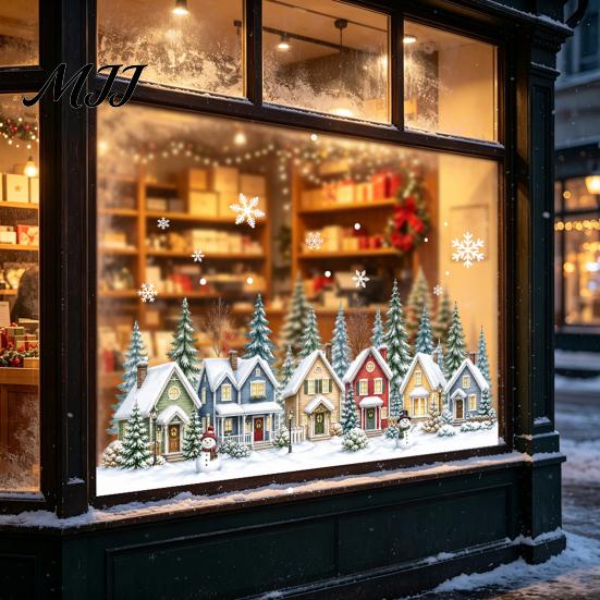 Festive Shop Window Display Christmas Static Clings, PVC Glass Stickers, Xmas Winter Snowflake Decals Seasonal Ornaments for Home Store Holiday