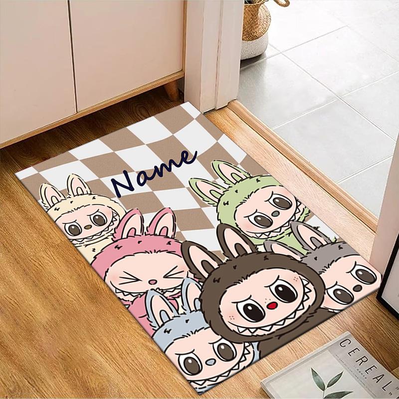 Custom Name Pink Labubu Cute Theme Rug Game Carpet, Floor Mat for Bedroom Living Room Entryway Rug, Home Decor Idea Gift for Christmas birthday