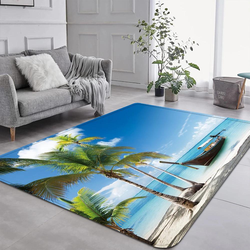 Beach Wave Seaside Pattern Carpet Soft Living Room Decor Rug Floor Mat for Bedroom Sofa Area Balcony Lounge Kitchen