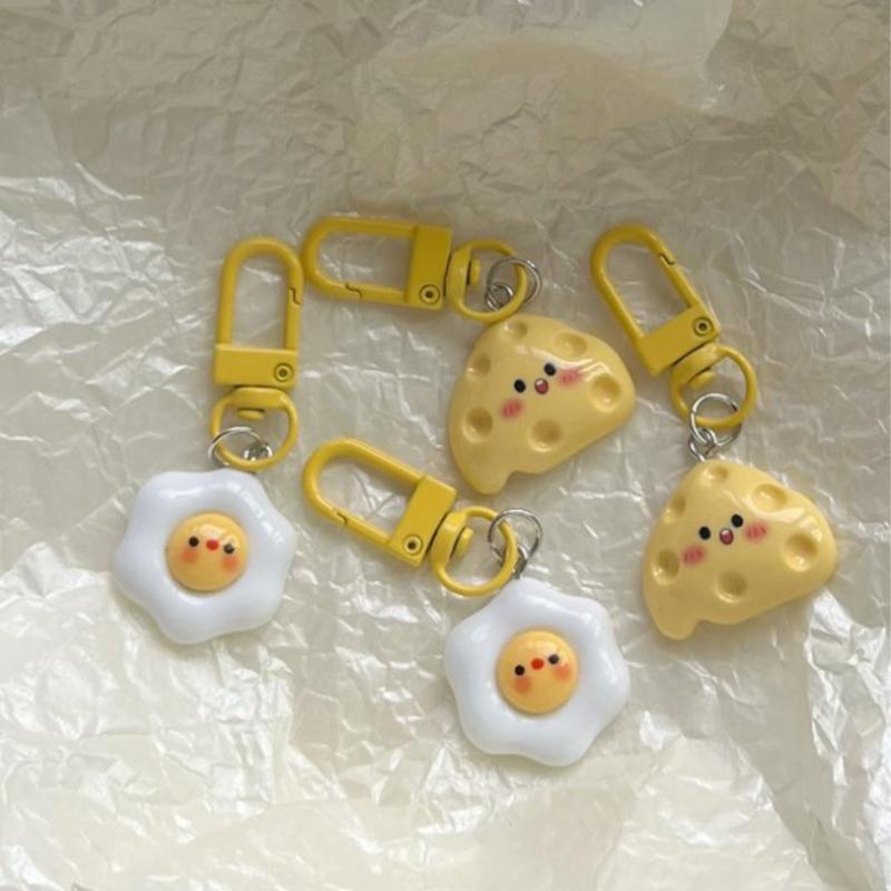 Cute Poached Egg Cheese Pendant Funny Keychain Kawaii Cartoon Simulated Food Key Chain Children's Toy Promotional Gifts