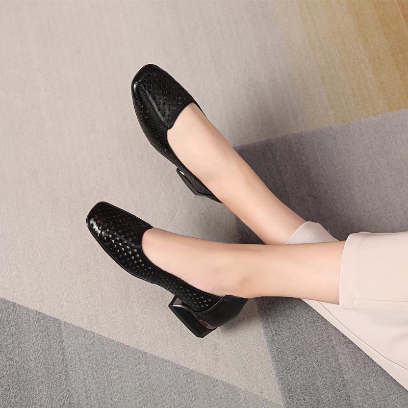 Fashion GKTINOO Genuine Leather Sandals Women Low Heels Shoes 2025 Spring Summer Square Toe Soft Sole Women's Fashion Shoes Big Size