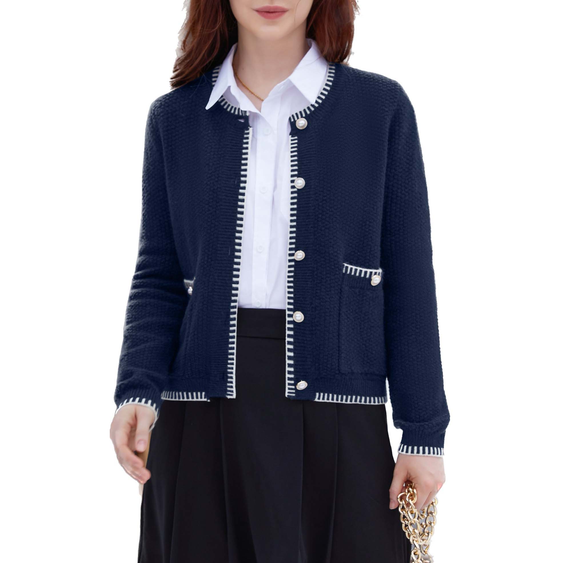 

Charmleaks Кардиганы Пиджаки для женщин Трикотажные твидовые куртки Зимние объемные кардиганы Свитер на пуговицах Пальто с карманами S синий