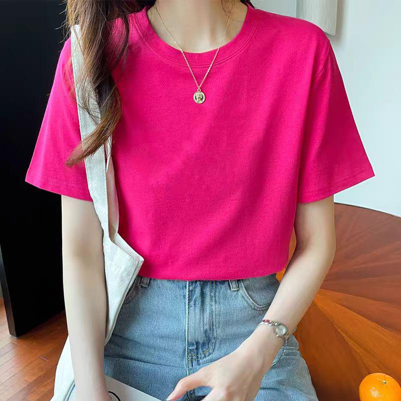 VEZFAA Damenmode Lässig Einfarbig Druck Sommer Frühling Kurzarm O-Ausschnitt Blusen & Hemden