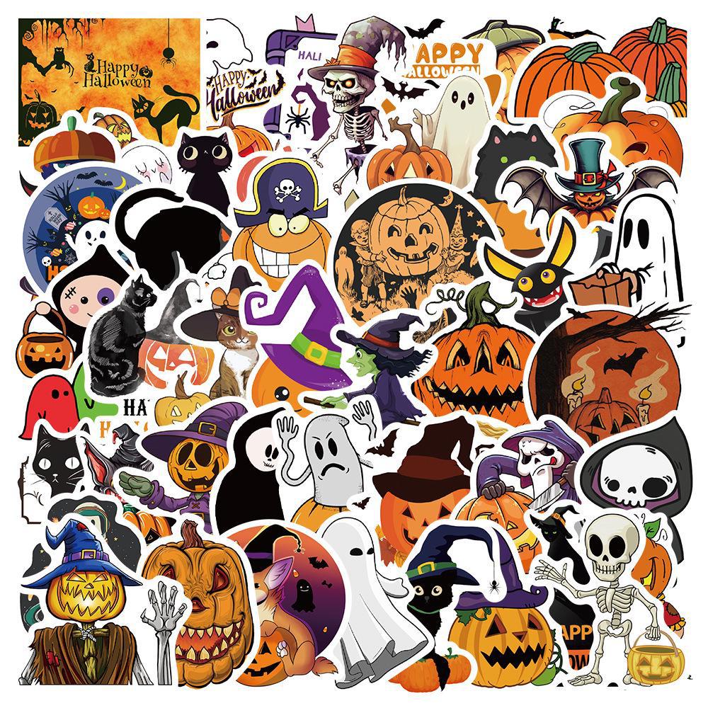 50 Halloween-tema morsomme vanntette klistremerker for flasker, kofferter og dekorasjon