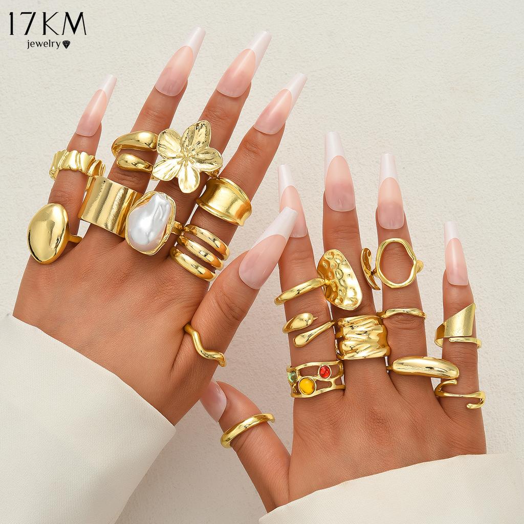 17KM 20 Piece Fashion Irregular Lava Liquid Flower Ring Set Jewelry Women Trendy Shiny Daily Party Accessory Decorative Gift Idea