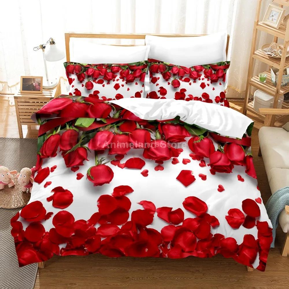 Valentine's Day Love Heart Pattern Duvet Cover Set 3D Print Comforter Bedding Sets Queen Twin Size Luxury Valentine's Day Gifts