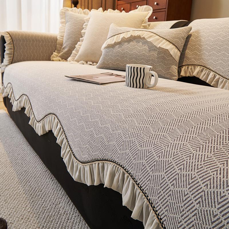 Cream Wind French Special-Shaped Sofa Cushion, New Four-Season Universal, Advanced Sense, Irregular Seat Cushion, Non-Slip Cover, Striped