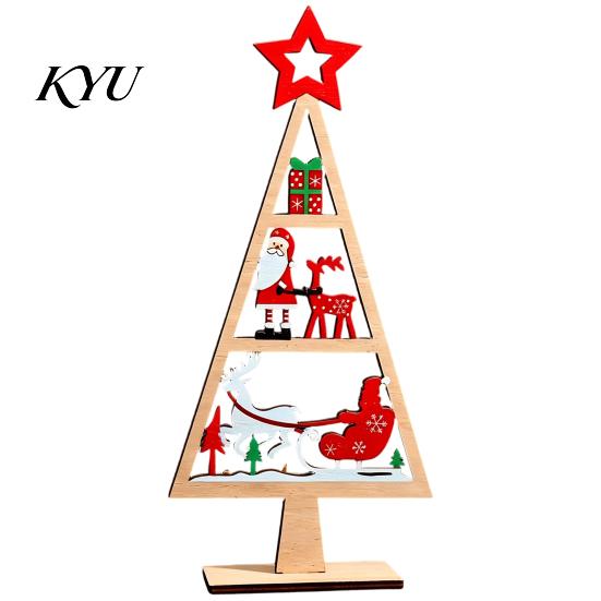 Vintage Style Xmas Decor Wooden Tabletop Christmas Tree Decor, Hollow Ornament, Farmhouse Desktop Ornament Centerpiece for Holiday Party Home