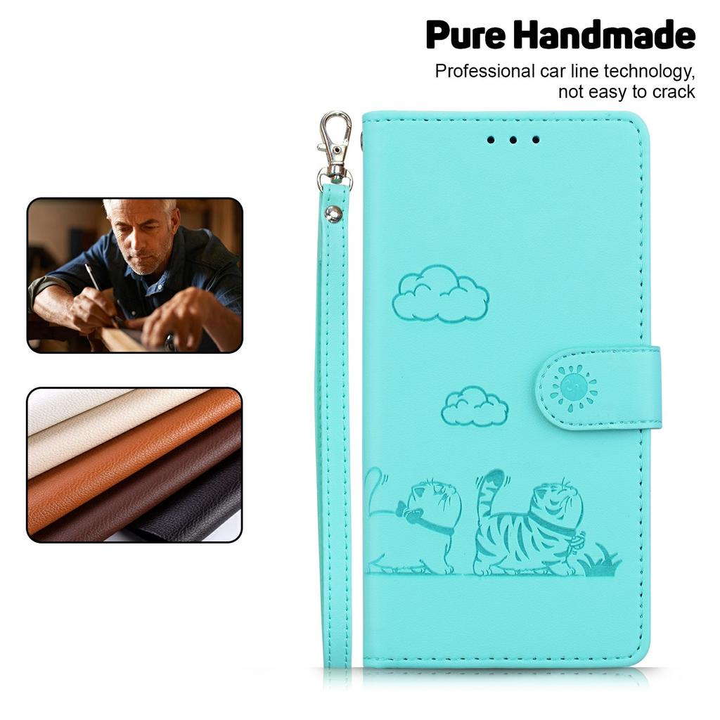 For Xiaomi Redmi A5 4G (171.7mm)/Poco C71 4G-deksel RFID-blokkerende kattungemønster TPU+PU-lær telefondeksel med håndleddsstropp